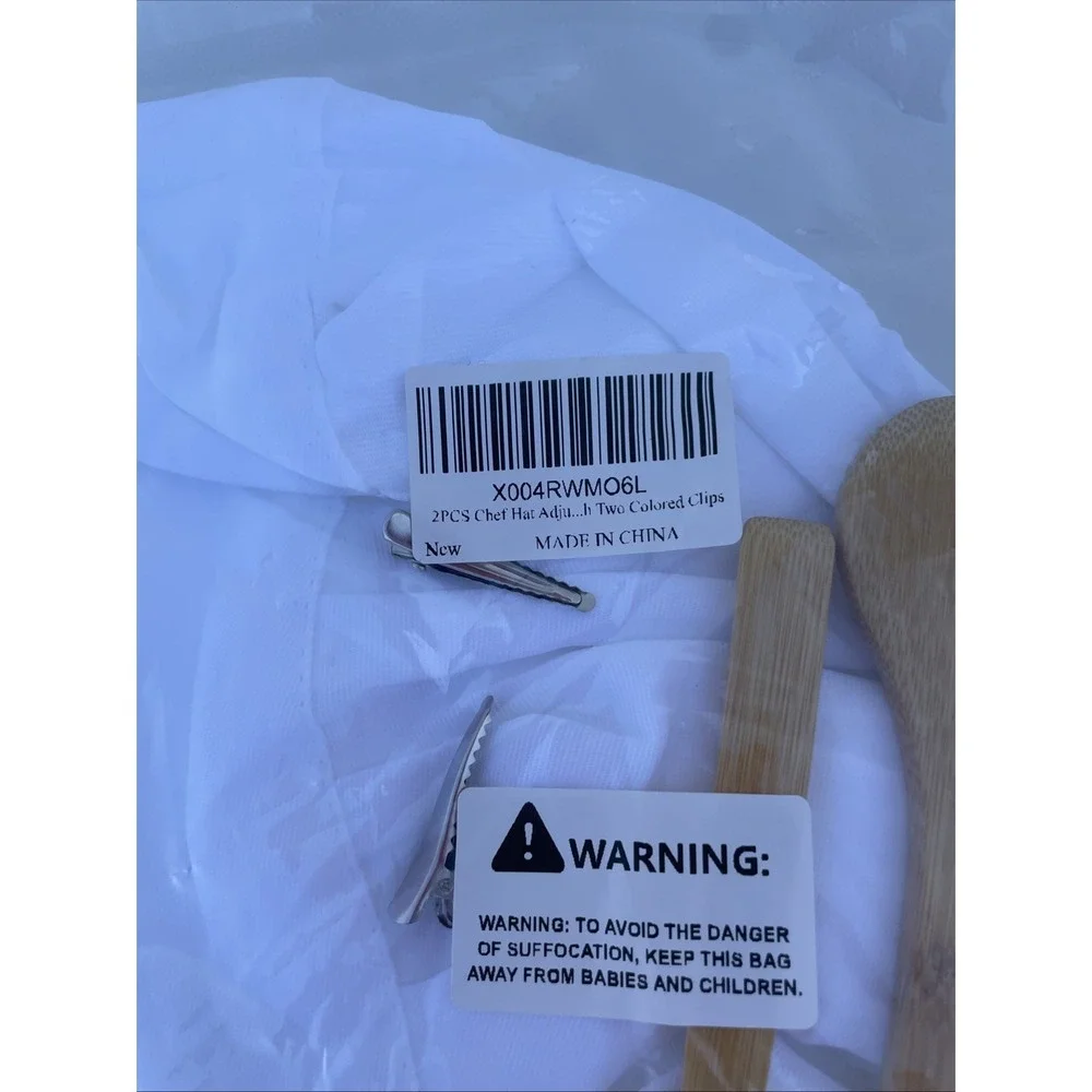 Kids Set Of Two  Adjustable Chefs Hats With Hair Clips And Wooden Spoons Sealed